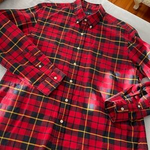 Ralph Lauren red and navy buffalo plaid cotton Men's Shirt size XL